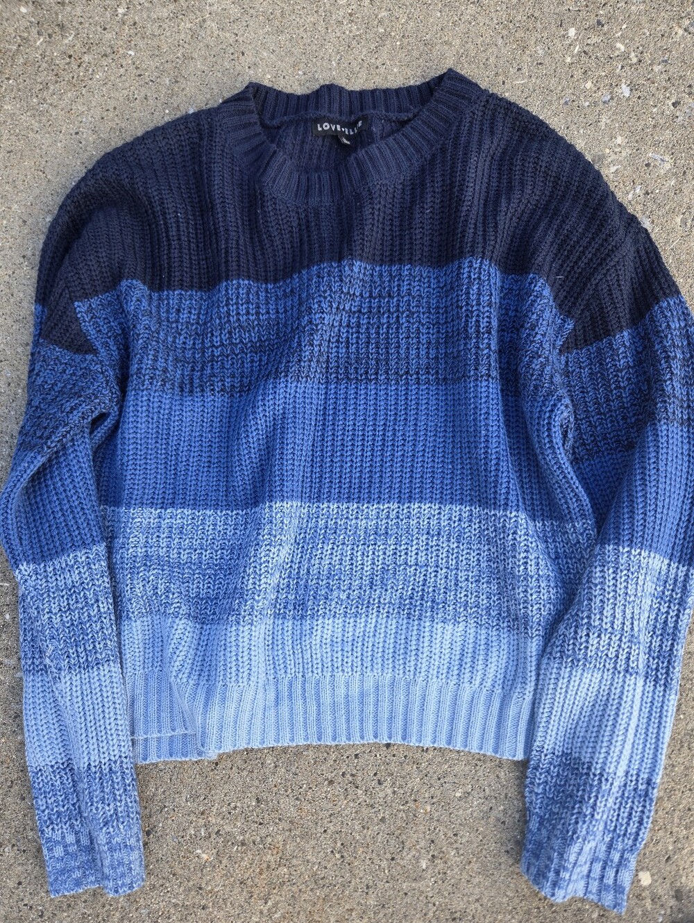 Love Ellie Blue Ombre Chunky Knit Crewneck Sweater L